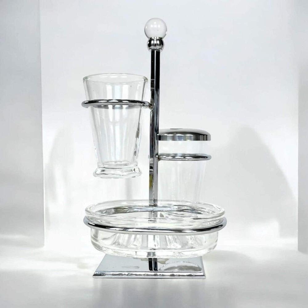 Umbra Chrome Glass Bathroom Vanity Caddy Toothbrush Soap Dish Vintage